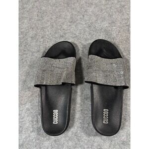 CUCOO Women's Black Rhinestone Slide Sandals Sparkle Comfort Slides Size 8